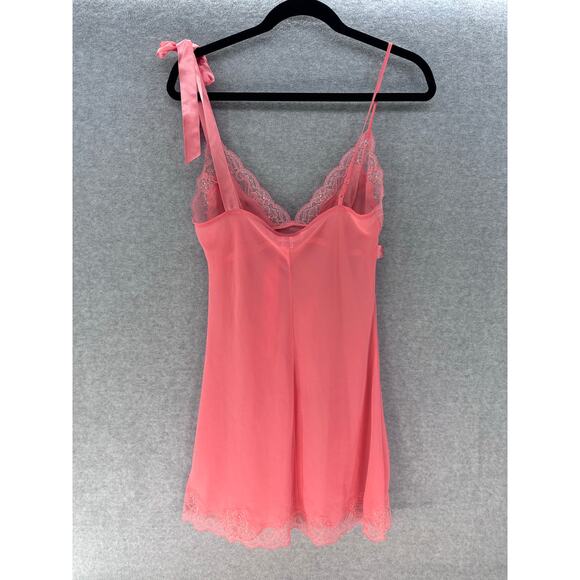 Victoria's Secret Women's sz S Lace Trim Nightie Lingerie Coral Pink Ribbon Tie - Picture 3 of 8